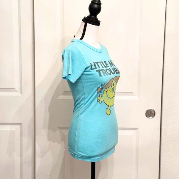Vintage Turquoise "Little Miss Trouble" Fitted Graphic T-Shirt Top, Size Small - Picture 2 of 7